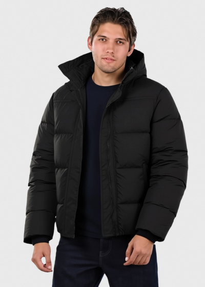 Black short hooded jacket