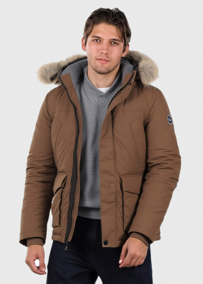 Brown parka with patch pockets