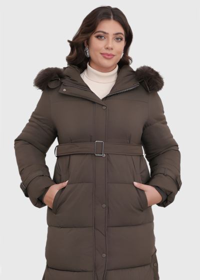 Darina хаки длинная куртка Большого Размера с поясом