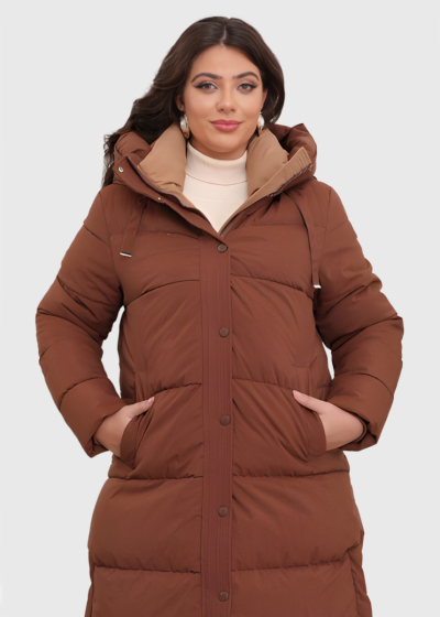 Daniela Plus Size brown long jacket with hood