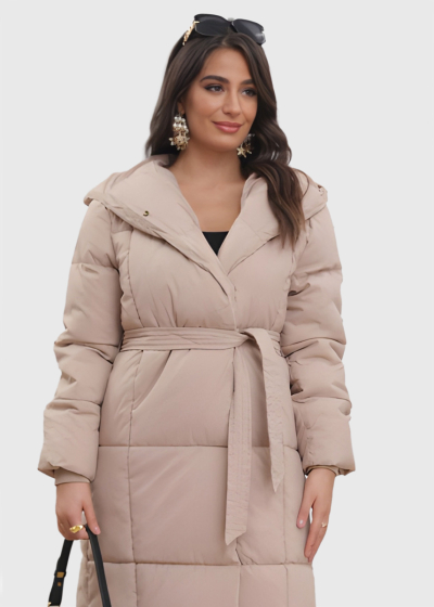 Delicia бежевая длинная куртка  с поясом