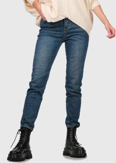 Deo Mom Fit zili sieviešu džinsi