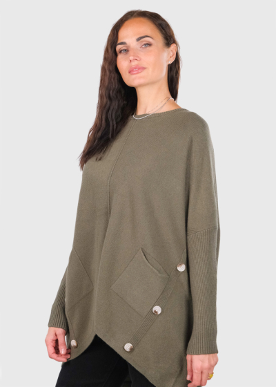 Annabelle khaki sweater with pockets