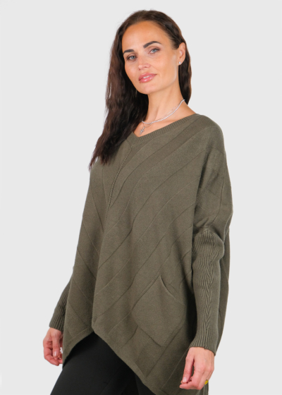 Angela khaki sweater with asymmetric hem
