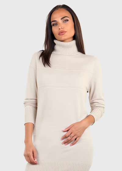 Annie beige high neck sweater dress 