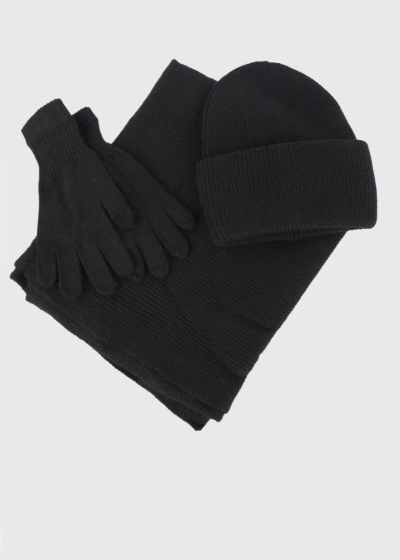 Ginny melns ziemas komplekts: cepure, šalle un cimdi