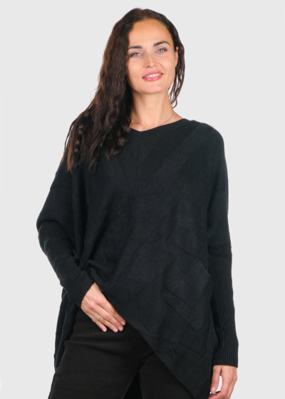 Angela black sweater with asymmetric hem