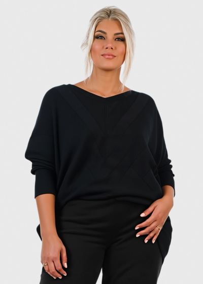 Angela black sweater with asymmetric hem