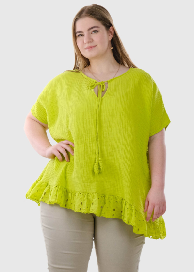 Piera Plus Size neon green blouse with lace