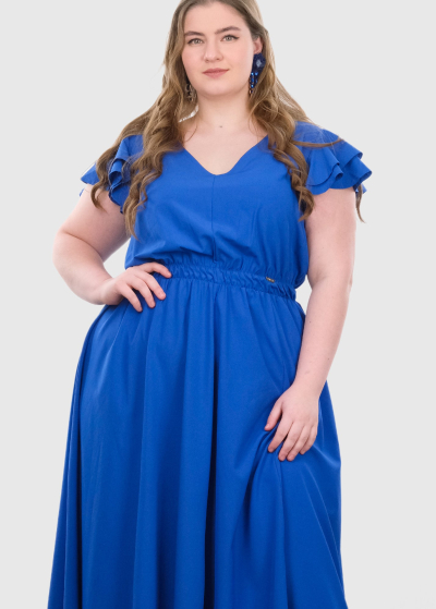Chiarina Plus Size blue V-neck evening dress