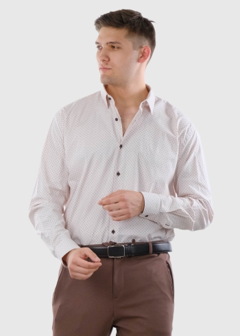Classic Fit бежевая мужская рубашка с узором