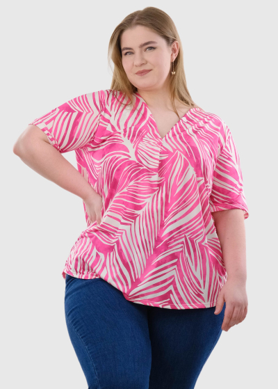 Ave Plus Size pink short sleeve blouse