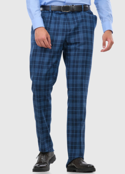 Evaristo Slim Fit темно-синие мужские клетчатые брюки