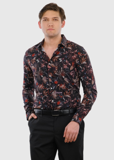Erminio Slim Fit черная мужская рубашка с принтом
