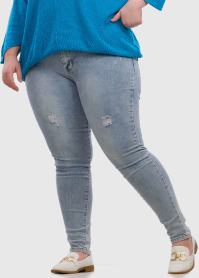 Paolina Slim Fit светло-синие джинсы Больших Размеров с потертостями