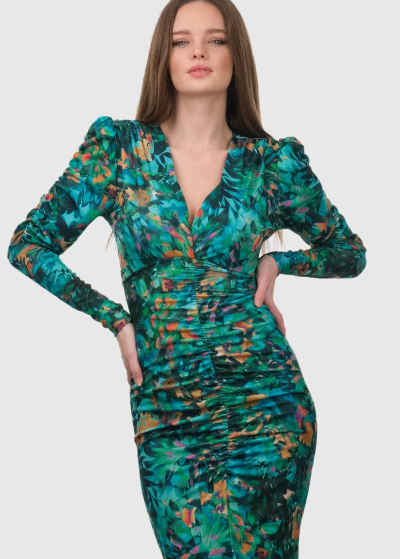 Isabella green fitted dress with print