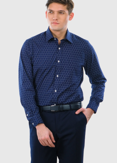 Slim Fit dark blue men's shirt with pattern