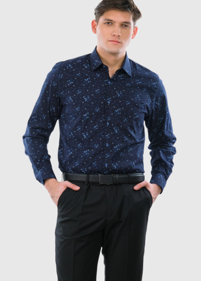 Slim Fit dark blue men's shirt with pattern