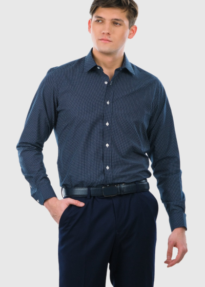Slim Fit темно-синяя мужская рубашка в горошек