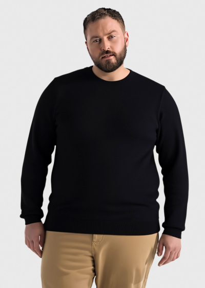Ettore Plus Size black men's round neck sweater