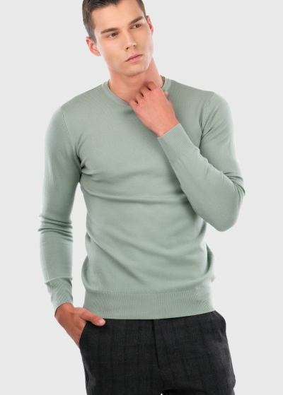 Gianni light green men's sweater with round neck