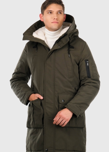 Khaki parka with patch pockets