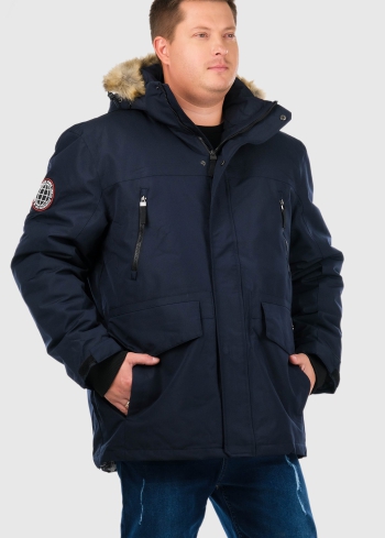 Elvio Lielo izmēru tumši zila vīriešu parka ar kažokādu