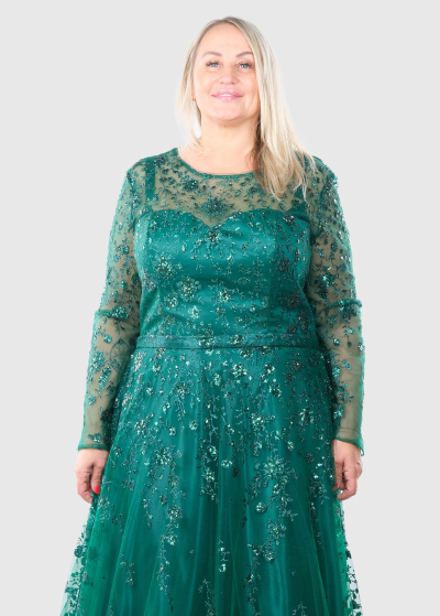 Filomena Lielo izmēru zaļa gara vakarkleita