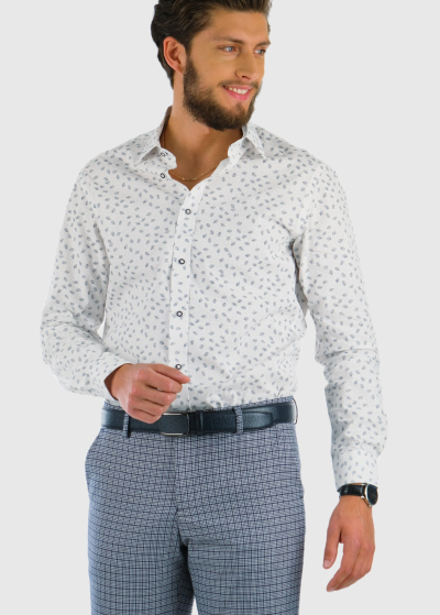Slim Fit белая мужская рубашка с принтом