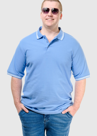 Fausto Lielo izmēru gaiši zils vīriešu polo t-krekls