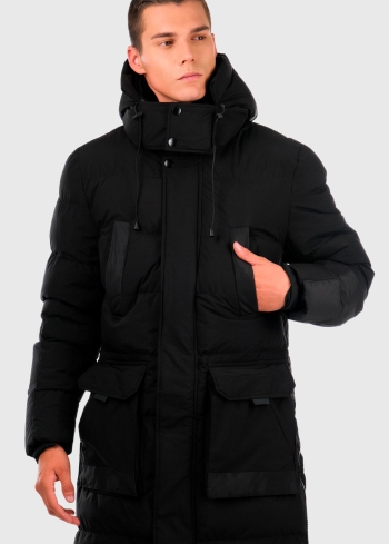 Black elongated jacket with patch pockets