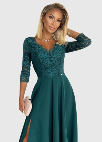 Edvige green evening dress with split