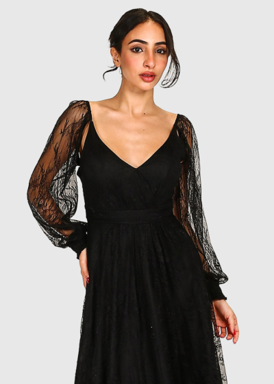Vera black long sleeve evening dress