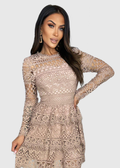 Vanna beige lace evening dress