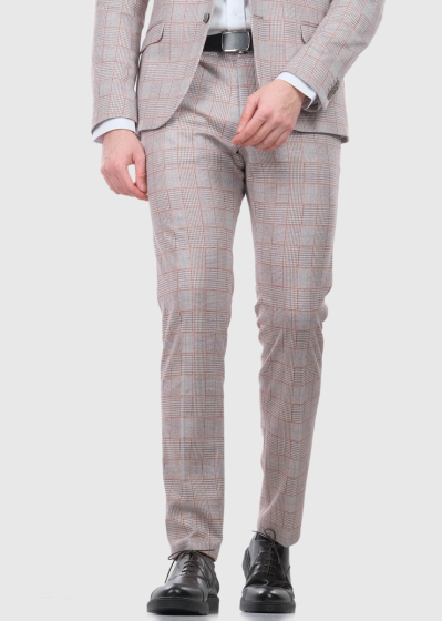 Bastiano Slim Fit бежевые мужские брюки в клетку
