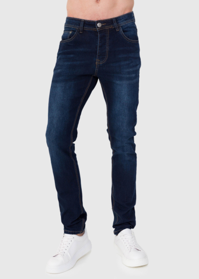 Slim Fit dark blue men's jeans with pockets