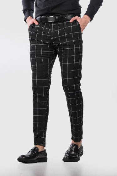 Brando Slim Fit black mens checkered pants