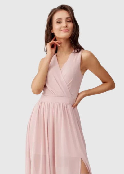 Kendra light pink long V-neck evening dress