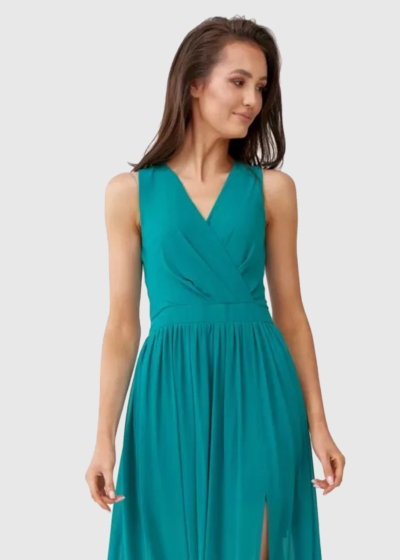 Kendra green long V-neck evening dress