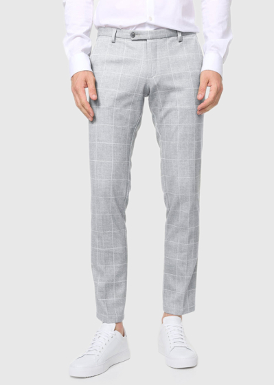 Quido Slim Fit светло-серые мужские брюки в клетку